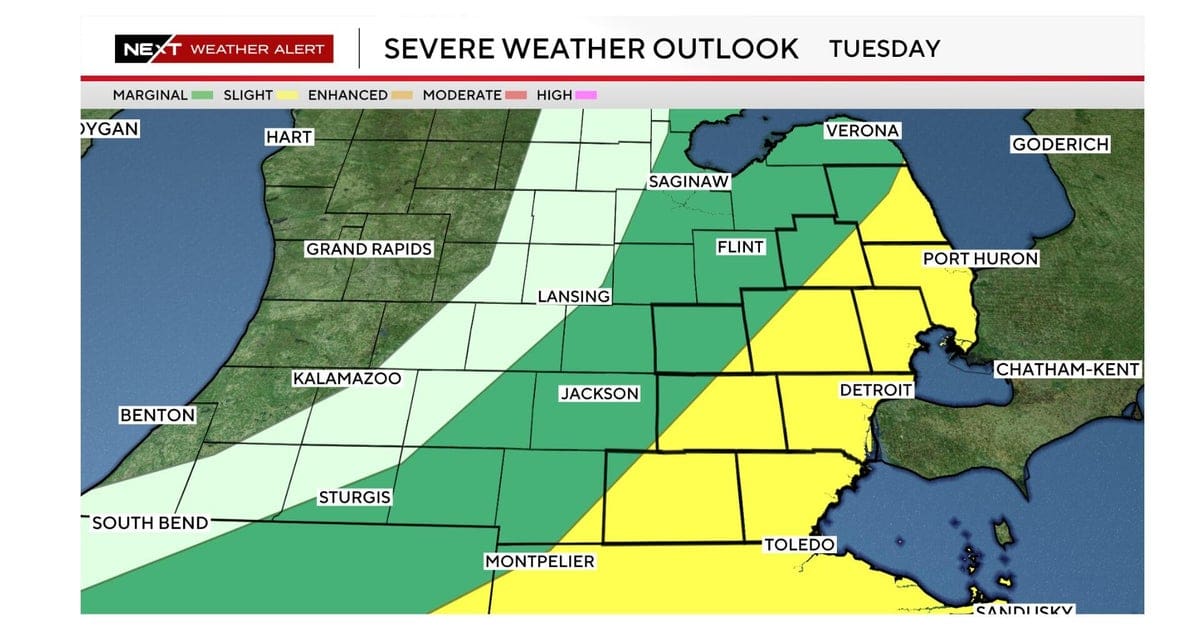 Severe weather possible again on Tuesday in Southeast Michigan - Daily ...